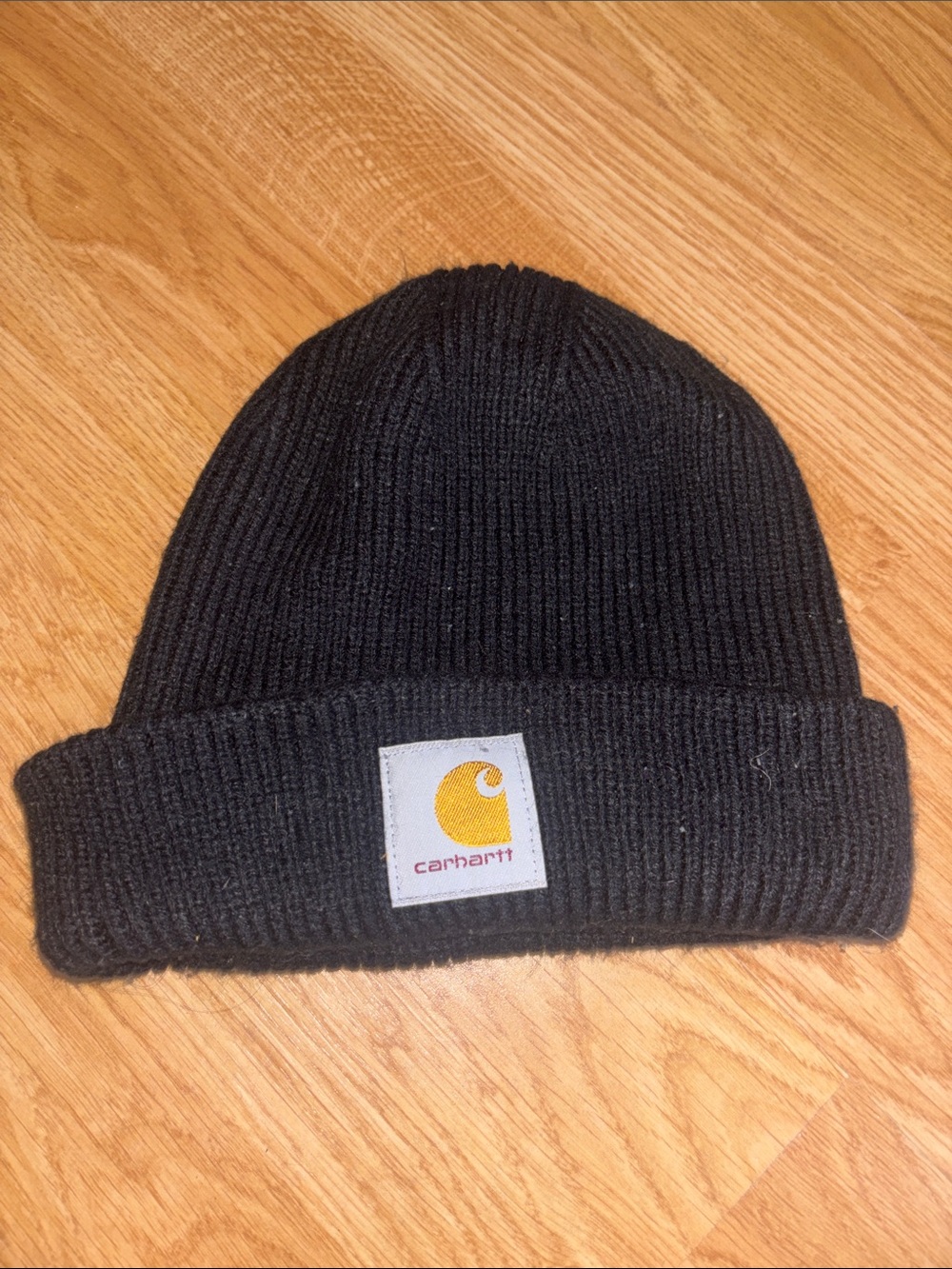 Carhartt Black Ribbed Cuffed Beanie with Gold Logo Patch - adult OS